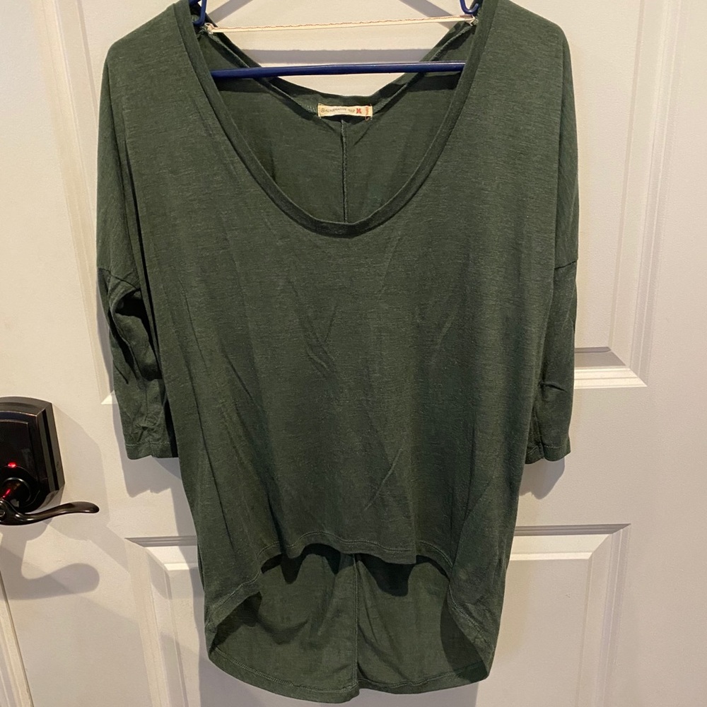 Med olive quarter length sleeve high low blouse